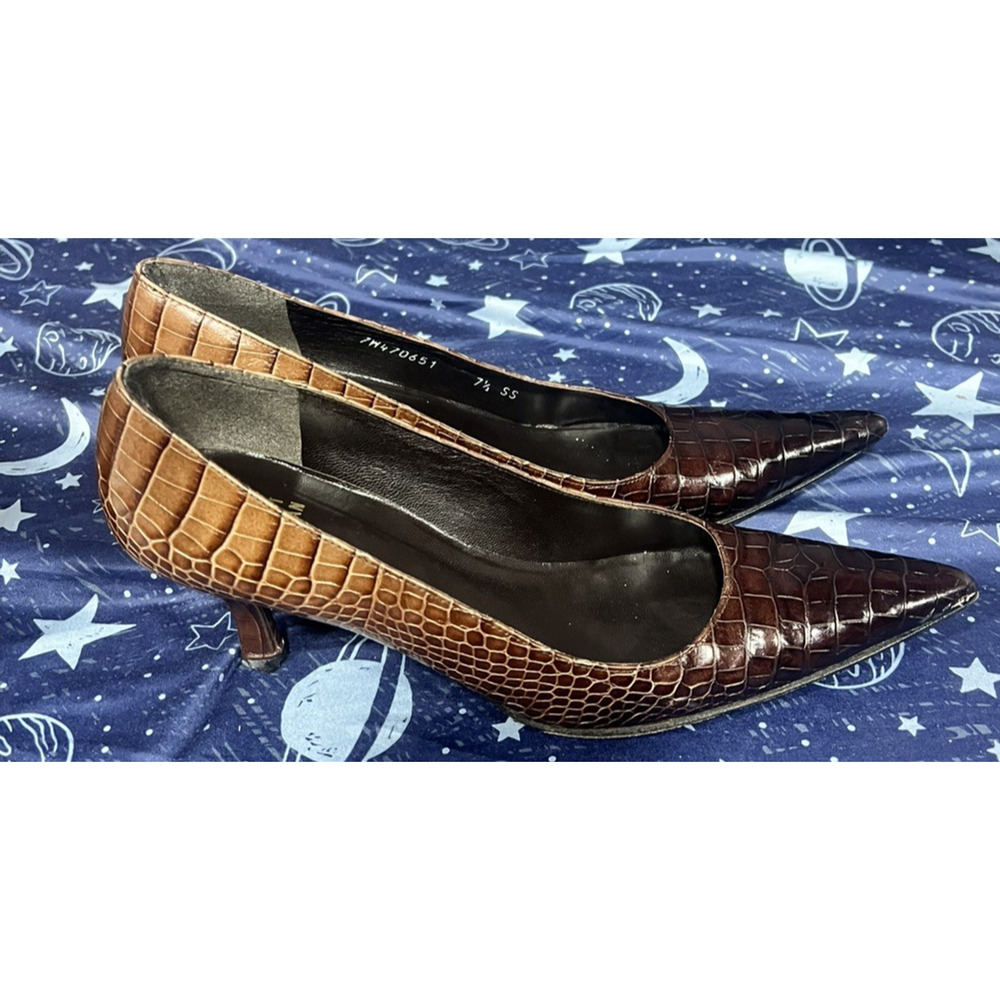 Stuart Weitzman Pumps Heels 7.5N Leather Crocodile Brown Ombre Pointy Toe Work - Picture 3 of 12